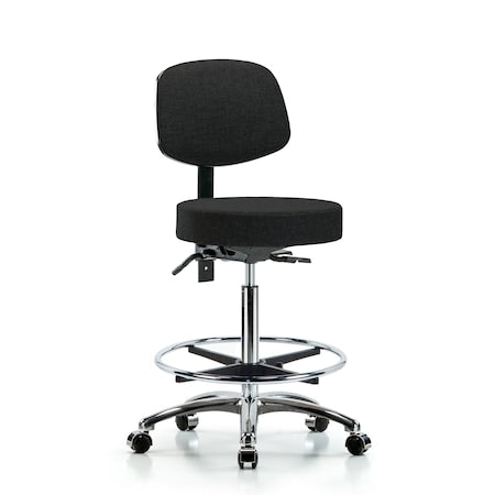 Bench Stool, Hi, Fab, Bk Chrome, CF, Cast, Blk