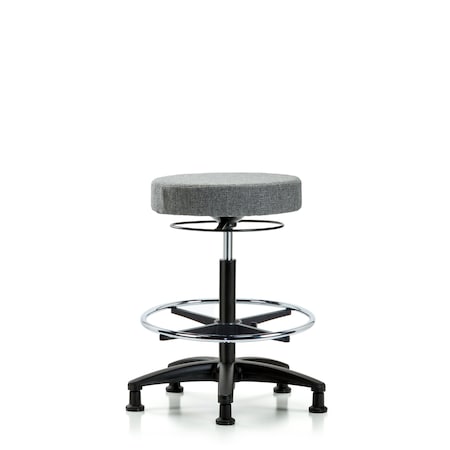 Rutledge Fab Stool without Back-High Bench Height with Chr Foot RingandStat Glides in Gray Fab