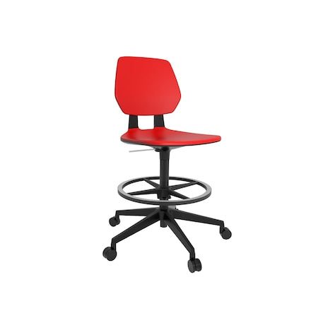Task Chair, Red, Blk, Polyurethane, Swivel