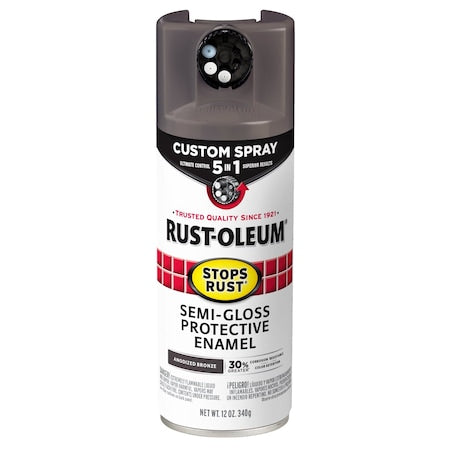 Rust Preventative Spray Paint, Anodized Bronze, Semi-Gloss, Solvent, 12 Oz