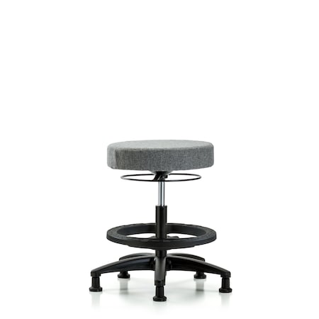 Rutledge Fab Stool without Back-Medium Bench Height with Black Foot RingandStat Glides in Gray Fab