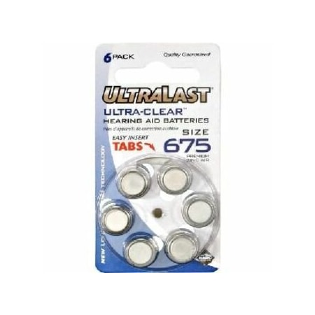 NABC UltraLast UL675HA Size 675 Ultra-Clear Hearing Aid Battery - Zinc Air - 1.4V DC