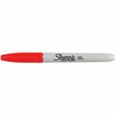 Permanent Marker, Red, Fine Tip, Capped, 12 PK