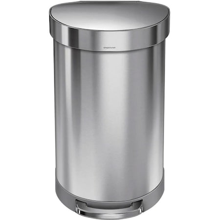12 gal Round Step-On Can, Brushed, Stainless Steel, 15.7 in
