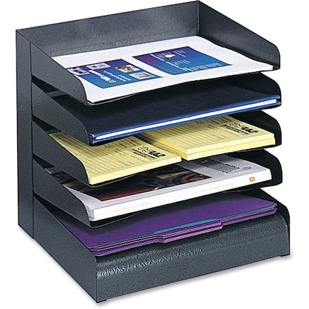 Desk Tray, Black, Steel, 12 in W, 9 1/2 in L, 11 1/4 in H, 5 Number of Compartments