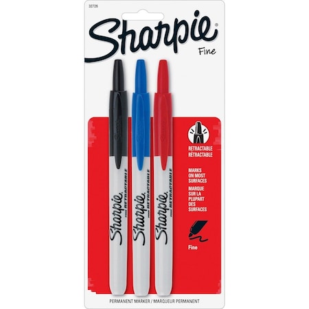 Permanent Marker Set, Black, Blue, Red, Fine Tip, Capped, 3 PK