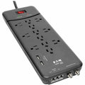 Power Strip, Surge, Coax, USB, 5-15R, 5-15P, 8 ft., Black