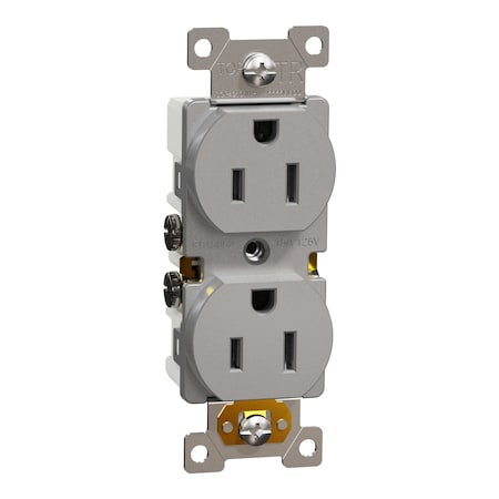 Duplex Straight Blade Receptacle, 5-15R, 15 A, 125V AC, 2 Pole, Flush Mount, Self-Grounded