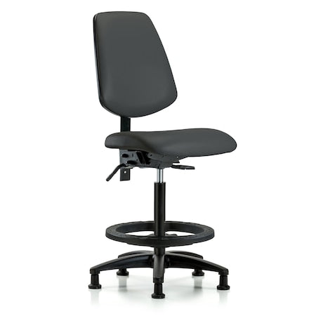 High Bench Chair No Arms, 26"" to 35"" Height, Vinyl, Charcoal