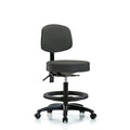 Vin Stool with Back-Medium Bench Height with Black Foot Ring and Casters in Charcoal Trailblazer Vin