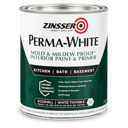 Interior Paint, Eggshell, Water Base, White, 1 qt