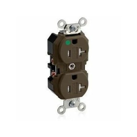 Straight Blade Receptacle, 5-20R, 20 A, 125V AC, 2 Pole, 3 Wire, Flush Mount, Single, Brown