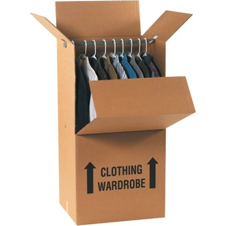 24 in x 20 in x 46 in Wardrobe Box, Kraft, Corrugate, Double Wall, 48 ECT