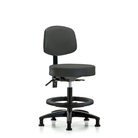 Vin Stool with Back-Medium Bench Ht with Black Foot Ring and Stat Glides in Charcoal Trailblazer Vin