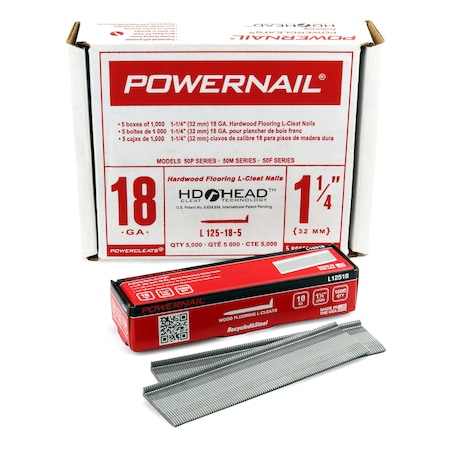 Collated Flooring Nail, 1-1/4 in L, 18, L-Head Head, 5000 PK
