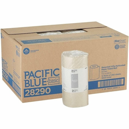 Pacific Blue Select Perforated Roll Paper Towels, 2 Ply, 250 Sheets, 230 ft, Brown, 12 PK