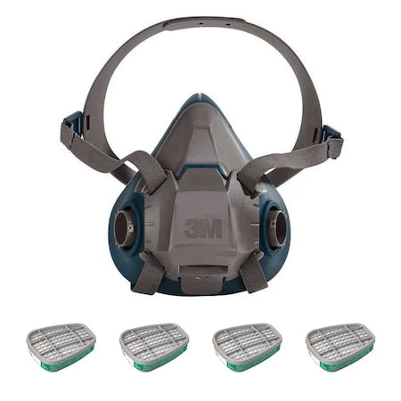 Low Maintenance Half Mask Respirator Kit: Includes 4 Chemical Cartridges, Green Color, Bayonet, M