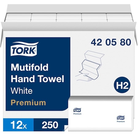 Multifold Paper Towel Sheets, 1 Ply, 250 Sheets, White, 12 PK