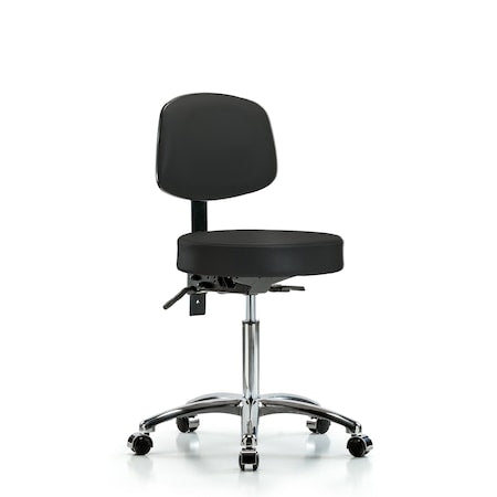 Vin Stool with Back Chrome-Medium Bench Height with Seat TiltandCasters in Black Trailblazer Vin