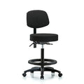 Rutledge Fabric Stool with Back - High Bench Height with Black Foot Ring and Casters in Black Fabric