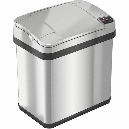2 gal Rectangular Indoor Metal Can, Silver, Touchless Sensor Lid, Stainless Steel, 7 in
