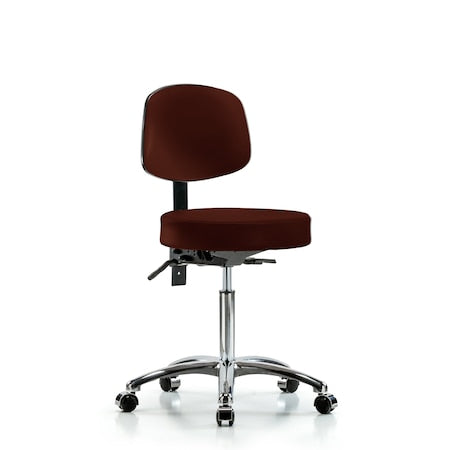 Vin Stool with Back Chrome-Medium Bench Height with Seat TiltandCasters in Burgundy Trailblazer Vin