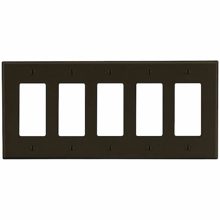 Rocker Wall Plate, Number of Gangs: 5 Plastic, Satin Finish, Brown