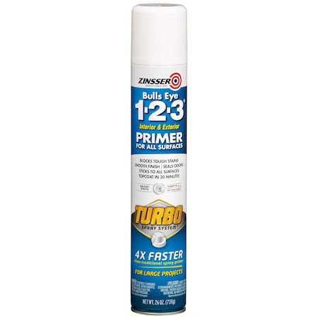 General Purpose Spray Primer, Be 1-2-3 Turbo White, Flat, Solvent, 26 oz.