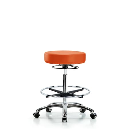 Vin Stool without Back Chr-High Bench Ht with Chr Foot RingandCasters in Orange Kist Trailblazer Vin