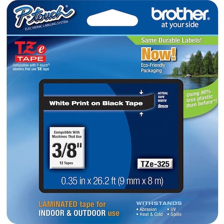Adhesive TZ Tape (R) Cartridge 0.35"x26-1/5ft., White/Black