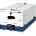 File Box, Corrugated Fiberboard, 12 in W, 24 in D, 10 in H, String & Button Closure, Blue, White