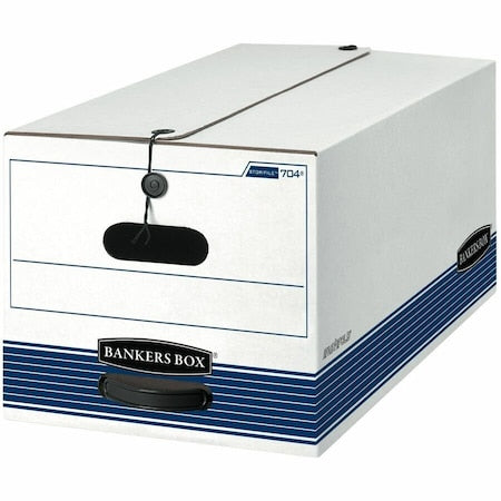 File Box, Corrugated Fiberboard, 12 in W, 24 in D, 10 in H, String & Button Closure, Blue, White