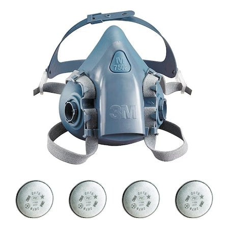 Half Mask Respirator Kit: 4 Cartridges Included, 7500 Series, P100 Filter, Storage Bag, Size S