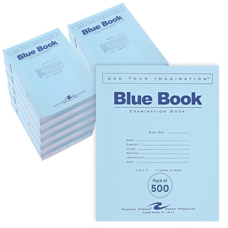 Case of Exam Blue Books, 8.5"" x 7"", 12 Sheets/24 Pages, Wide Ruled with Margin,PK500