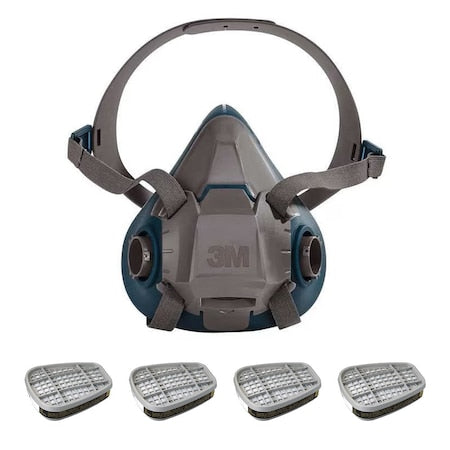 Half Mask Respirator Kit: 4 Chemical Cartridgegs Included, Black/Olive, (FM), (OV), Bayonet, Size L