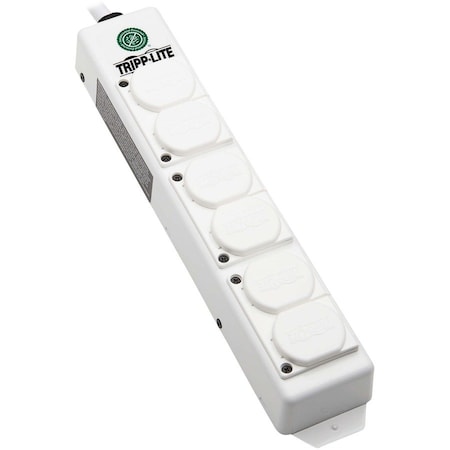 Outlet Strip, Hospital Grade, Dual Ground, 6 5-15R-HG, 5-15P-HG, 6 ft., White