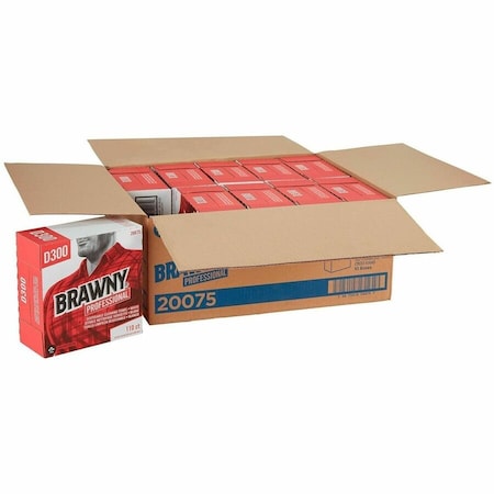Dry Wipe Dispenser Box, Brawny Pro, Double Recreped DRC, 110 Wipes, 9 1/4 in x 16 in, White, 10 Pk