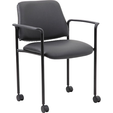 Square Back Diamond Stacking Chair with Arm In Black Caressoft