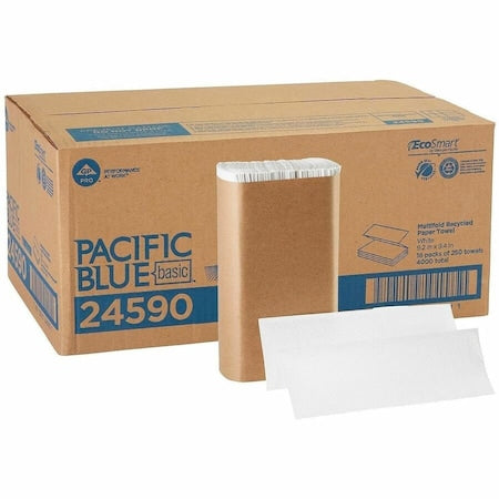 Pacific Blue Basic Multifold Paper Towels, 1 Ply, 250 Sheets, White, 16 PK