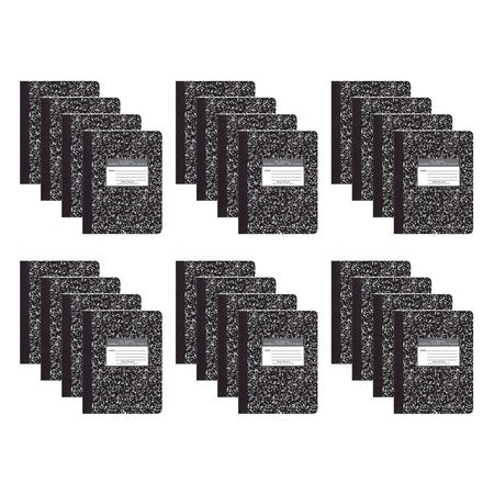 Case of Black Marble Comp Notebooks, Wide Ruled, 100 sht, 15 lb White Paper, 9.75"x7.75", Hard Cover, PK24