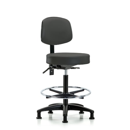 Vin Stool with Back-High Bench Ht with Chr Foot RingandStationary Glides in Charcoal Trailblazer Vin