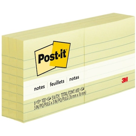 Pad, Post-It Lined 3"X3", Yellow, PK6