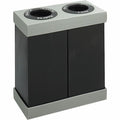 56 gal Rectangular Recycling Bin, Open Top, Black, Polyethylene, 2 Openings