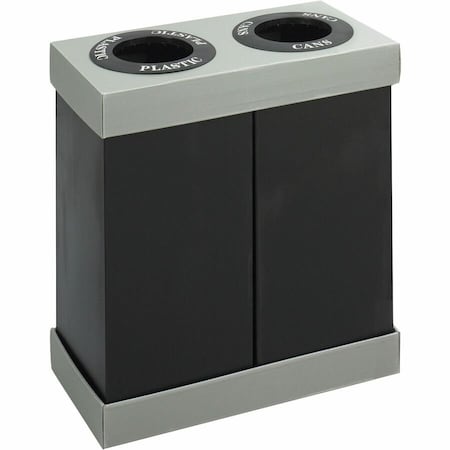 56 gal Rectangular Recycling Bin, Open Top, Black, Polyethylene, 2 Openings