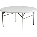 Round Folding Table, 60.5" W, 60.5" L, 29.5" H, Plastic Top, White