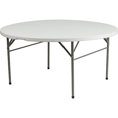 Round Folding Table, 60.5" W, 60.5" L, 29.5" H, Plastic Top, White