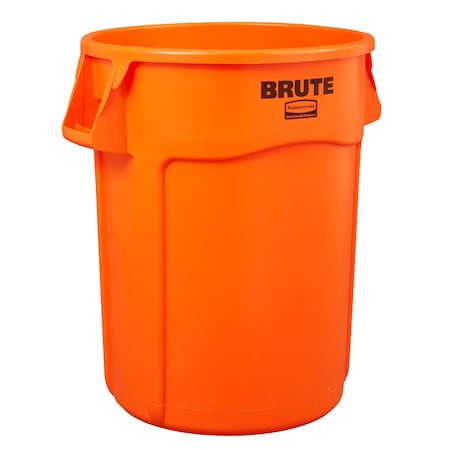 BRUTE 44 gal Round Heavy Duty Plastic Can, Orange, None, Plastic