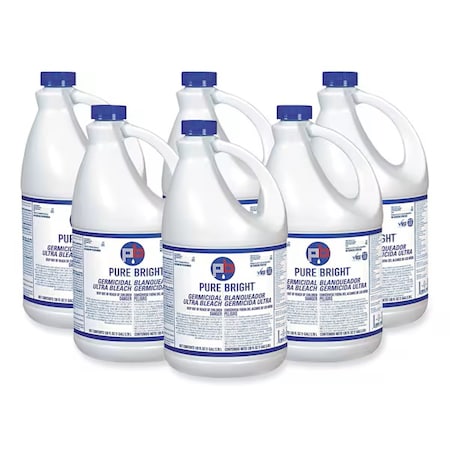 Germicidal Bleach, Bottle, 1 gal, Concentrated Formula, Clear, Fragrance-Free, 6PK