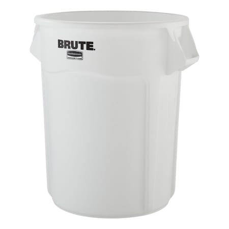 BRUTE Trash Can, Round, 55 gal Capacity, 26 1/2 in W, 33 in H, White