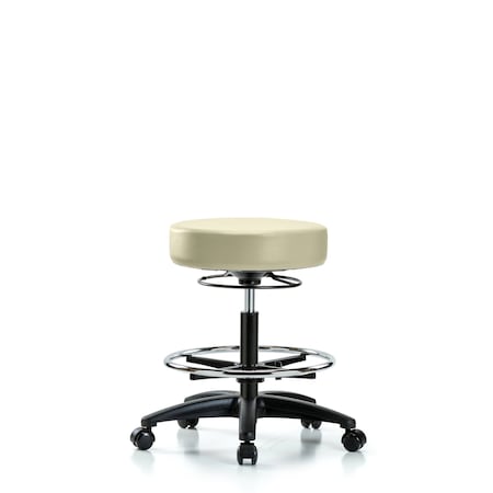 Vin Stool without Back-Medium Bench Ht with Chr Foot Ring and Casters in Adobe White Trailblazer Vin